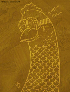 chicken, illustration, jason may, weird, mad, crazy, silly, wood, texture, fun, skateboard, low brow, inked, colored, jimmycakes, jasonmayart
